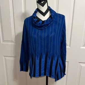 EO Design Royal Blue and Black Striped Cowl Neck Sweater